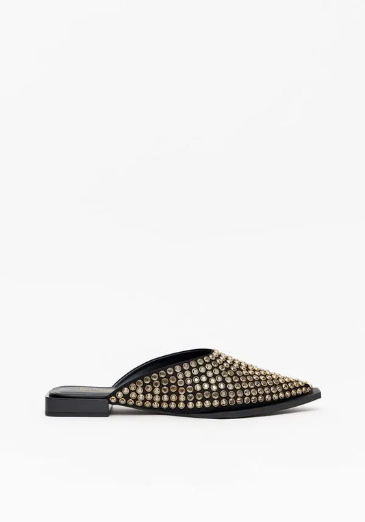 Embellished cowboy style flat mules Baroc Boutique