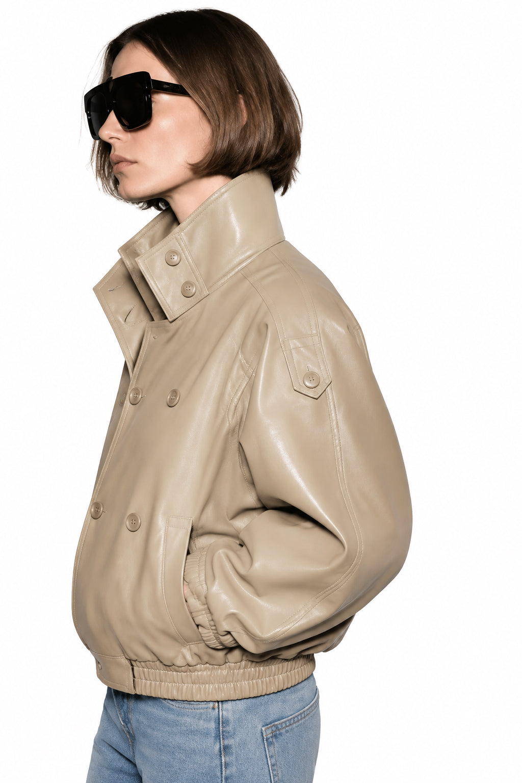 Faux leather double breasted bomber jacket Baroc Boutique