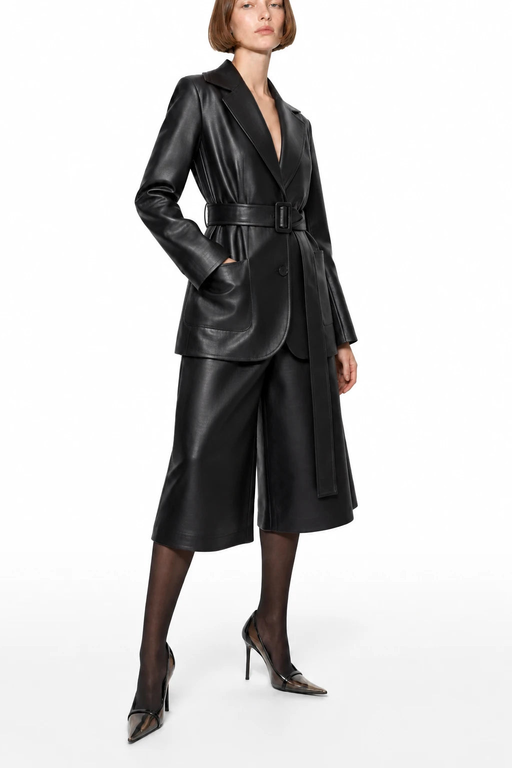 Faux leather jacket with belt Baroc Boutique