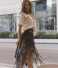 Faux leather maxi fringe skirt Baroc Boutique