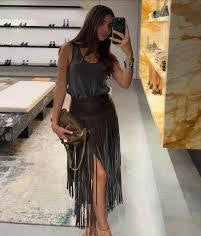 Faux leather maxi fringe skirt Baroc Boutique