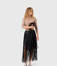 Faux leather maxi fringe skirt Baroc Boutique