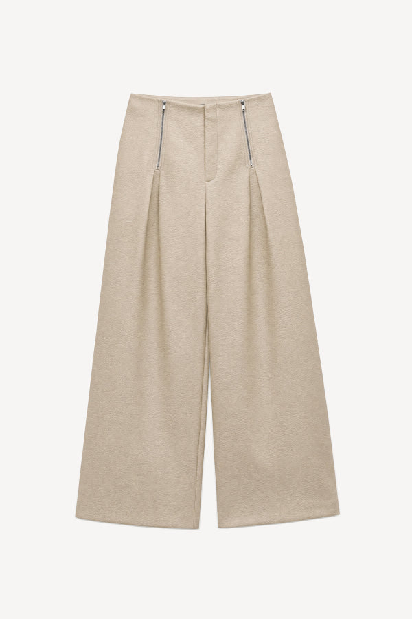 Faux leather wide leg pants with zip Baroc Boutique
