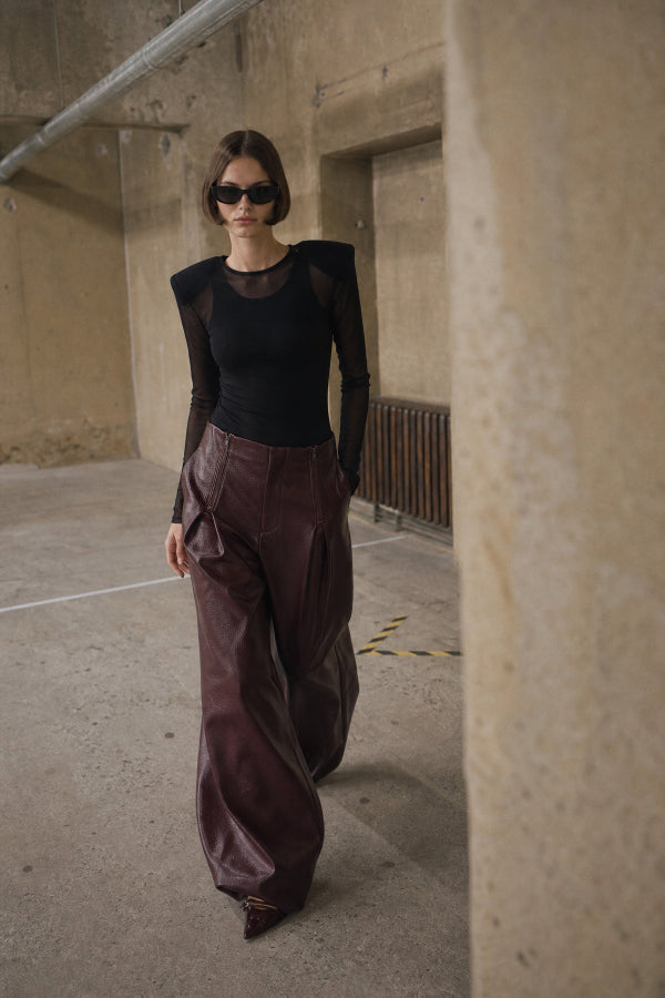 Faux leather wide leg pants with zip Baroc Boutique