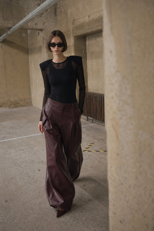 Faux leather wide leg pants with zip Baroc Boutique