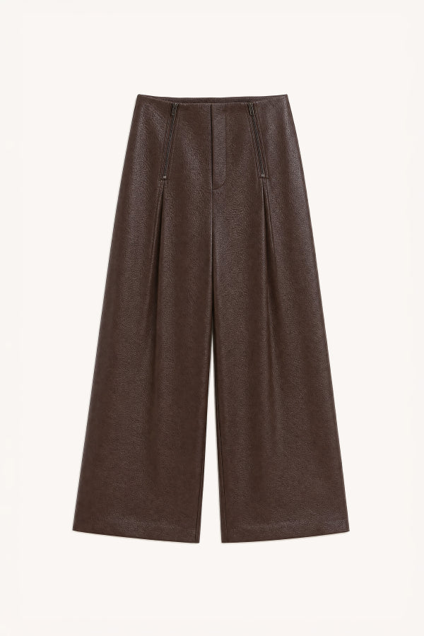 Faux leather wide leg pants with zip Baroc Boutique