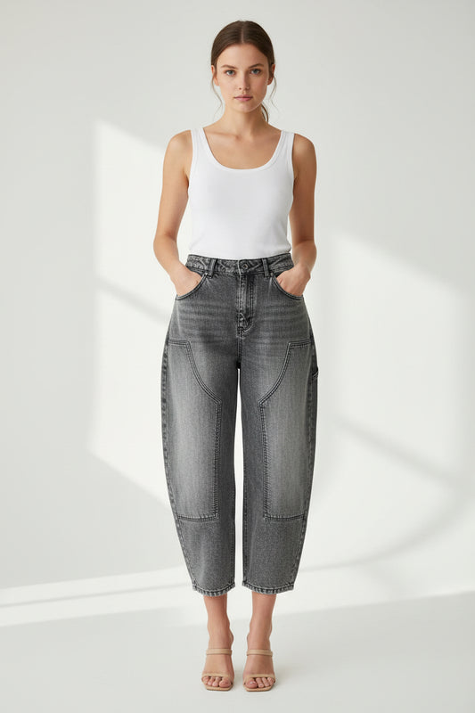 Gray barrel style denim pants Baroc Boutique