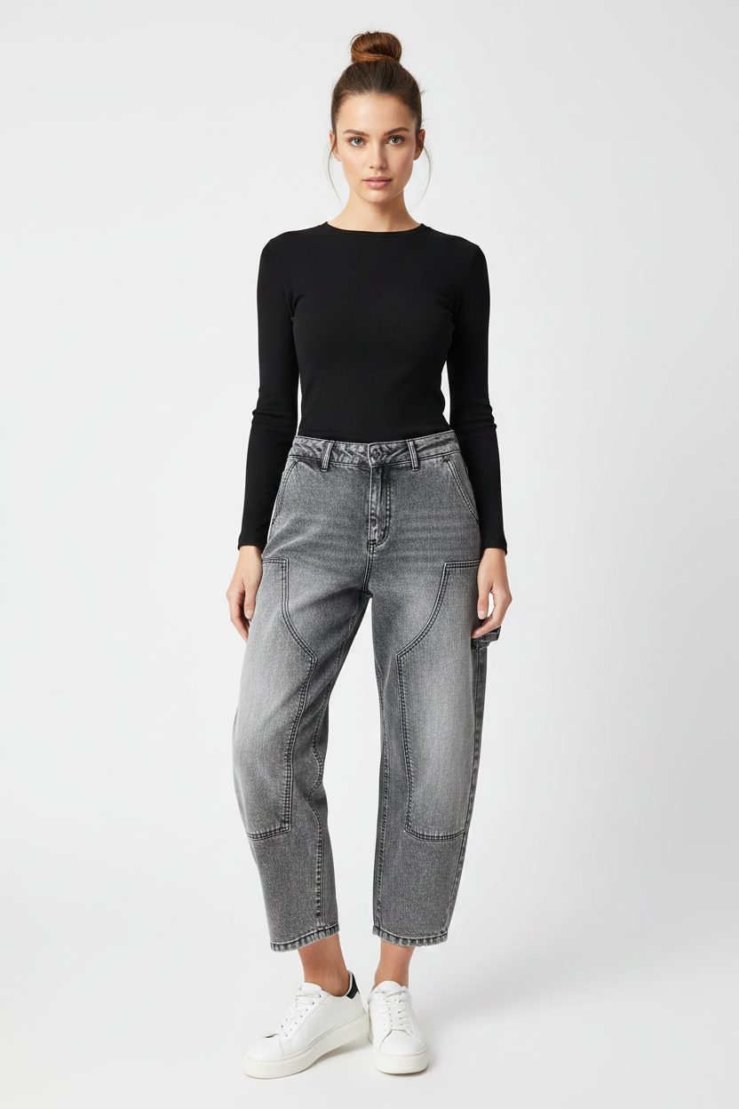 Gray barrel style denim pants Baroc Boutique