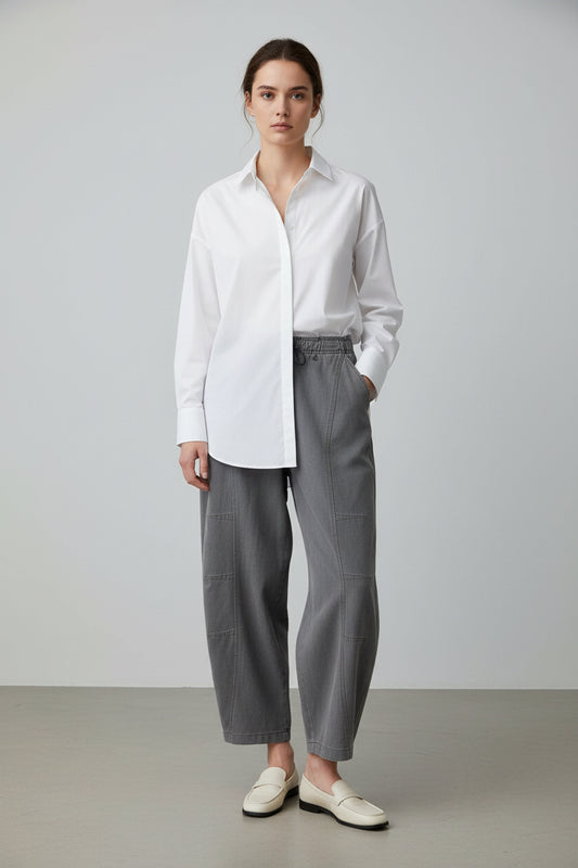 Gray barrel trouser with drawstring on the waist Baroc Boutique