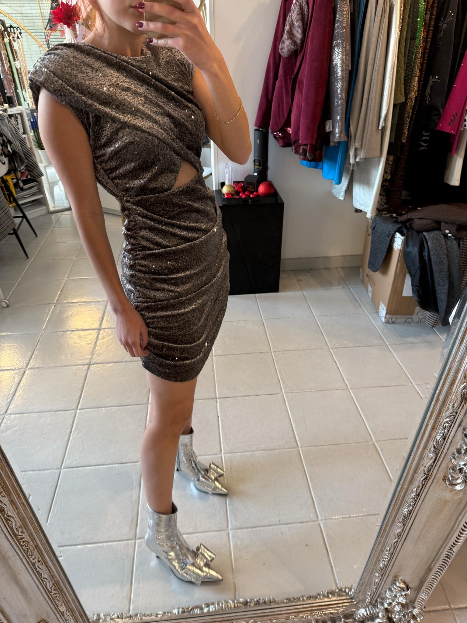 Gray velour mini dress Baroc Boutique