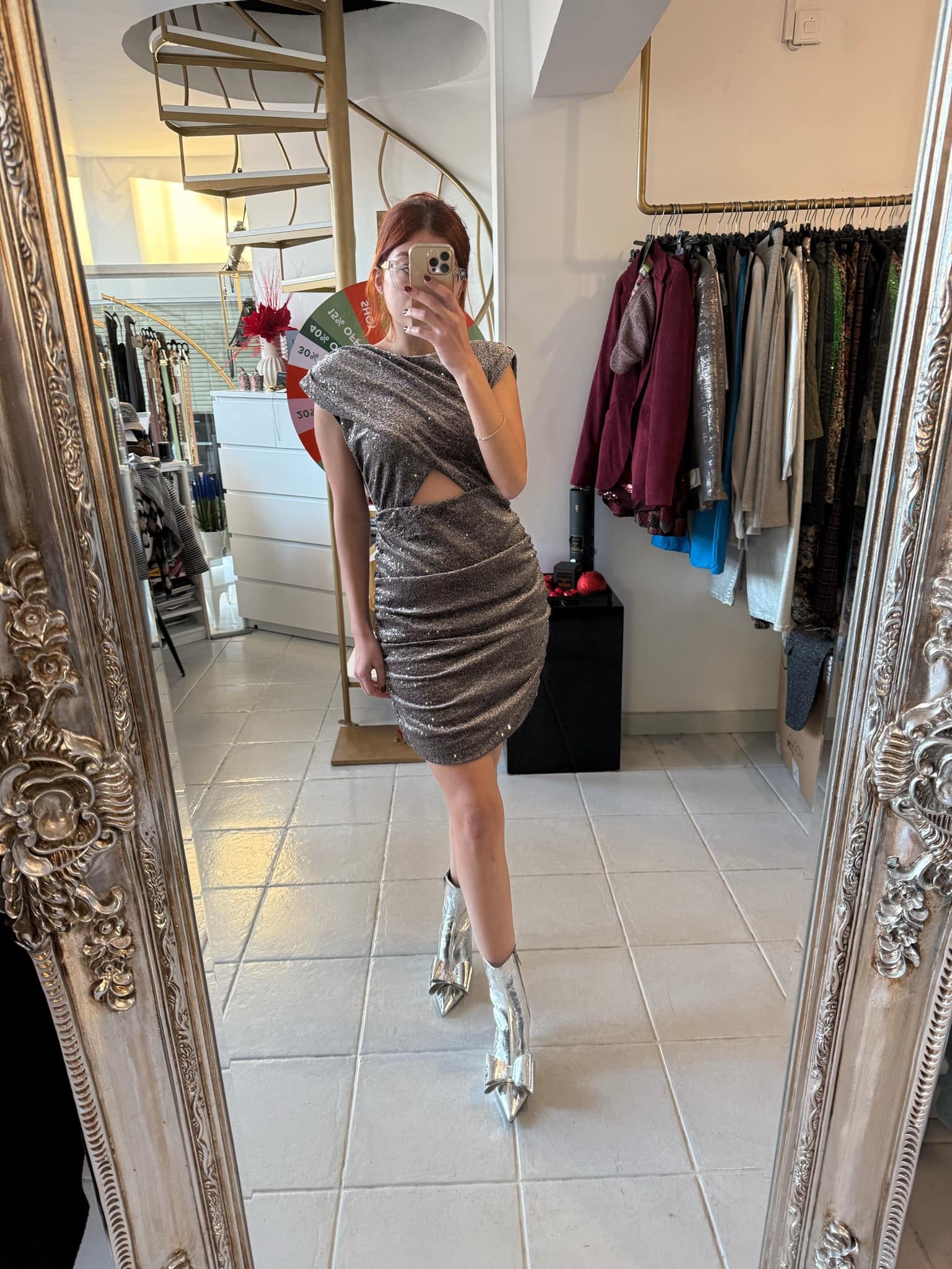 Gray velour mini dress Baroc Boutique