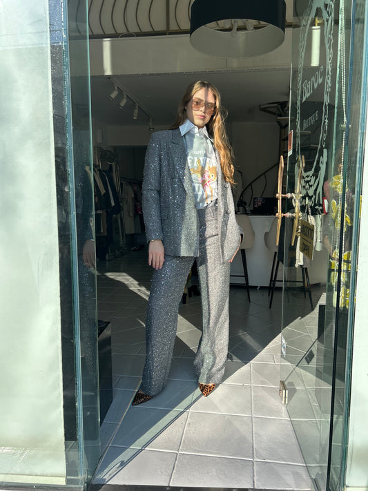 Grey double breasted blazer with pearls and sequins Baroc Boutique