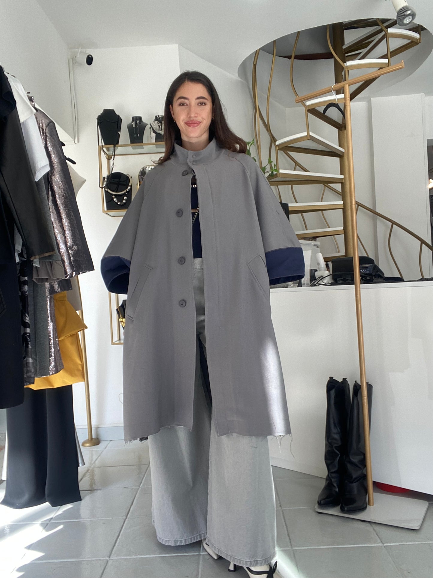 Grey overall with denim details Baroc Boutique