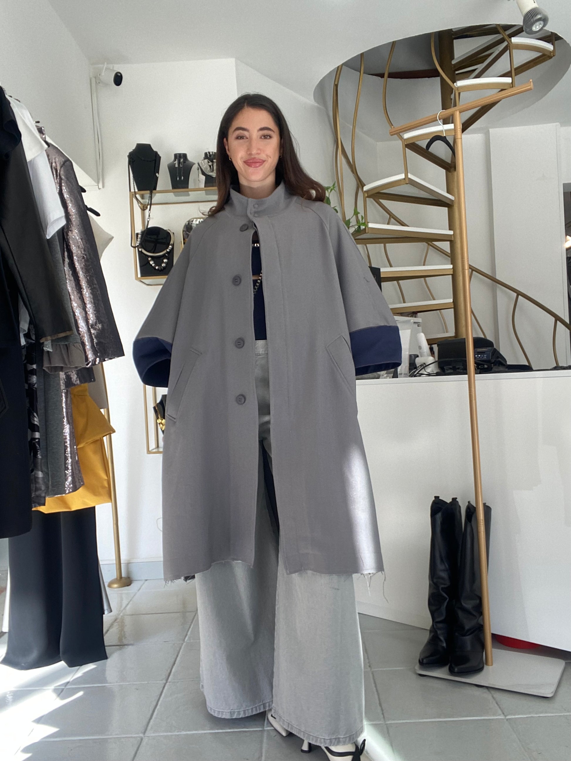 Grey overall with denim details Baroc Boutique