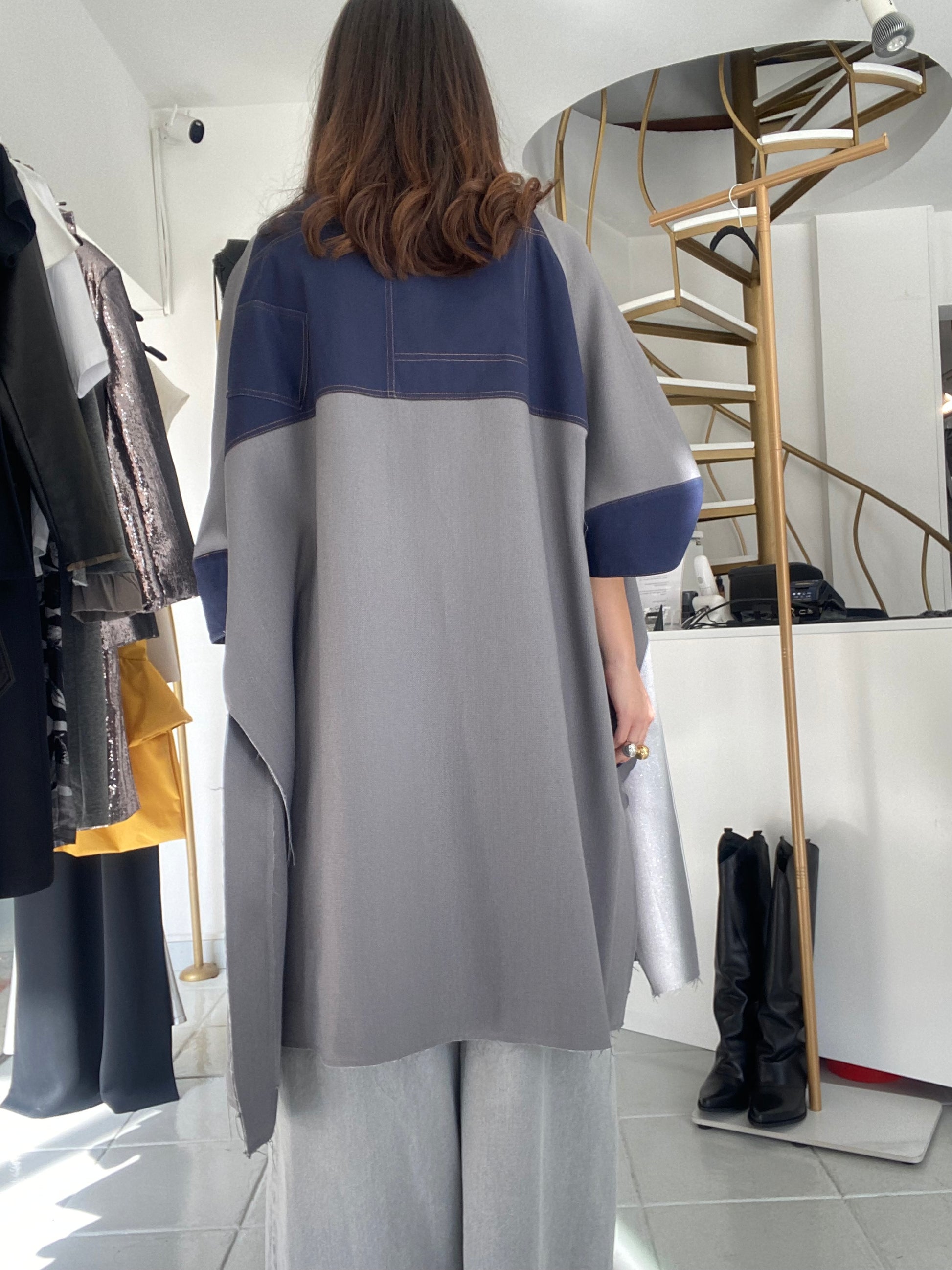 Grey overall with denim details Baroc Boutique