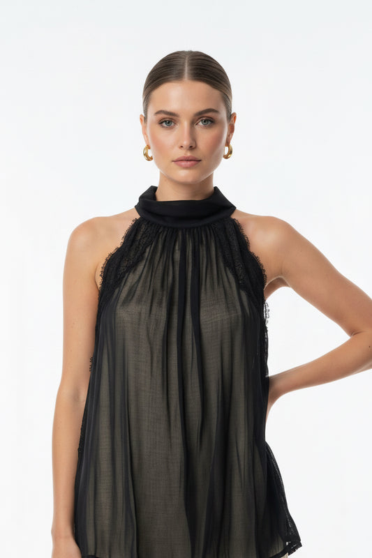 High neck sheer top Baroc Boutique