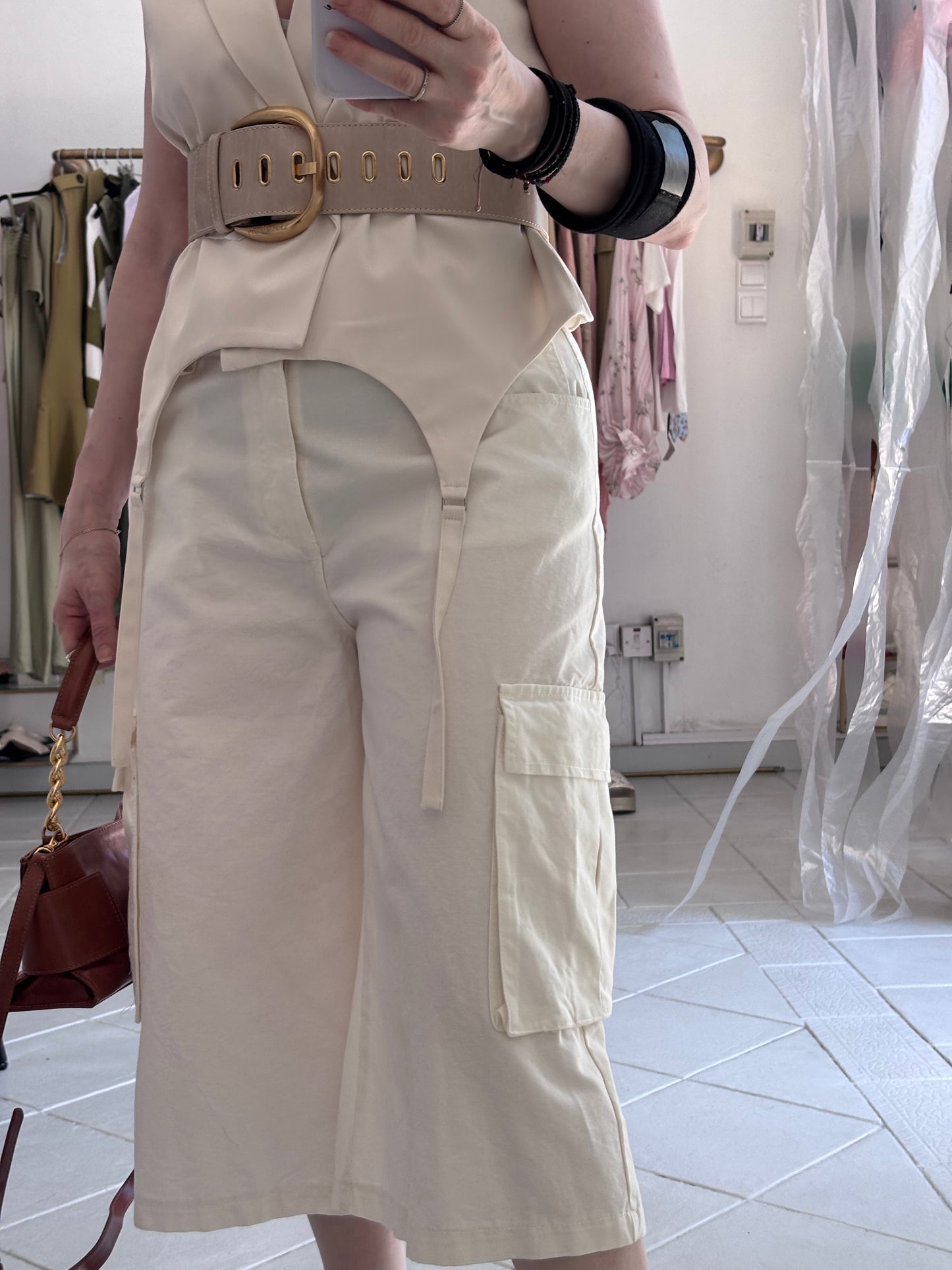 High waist denim cargo bermuda short Baroc Boutique