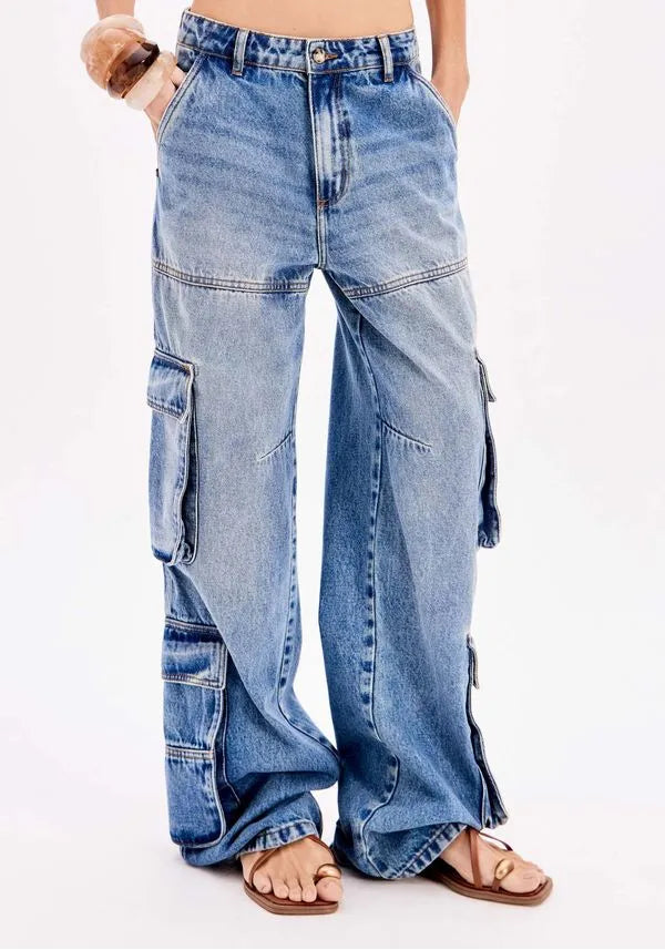 High waist full length cargo jean Baroc Boutique