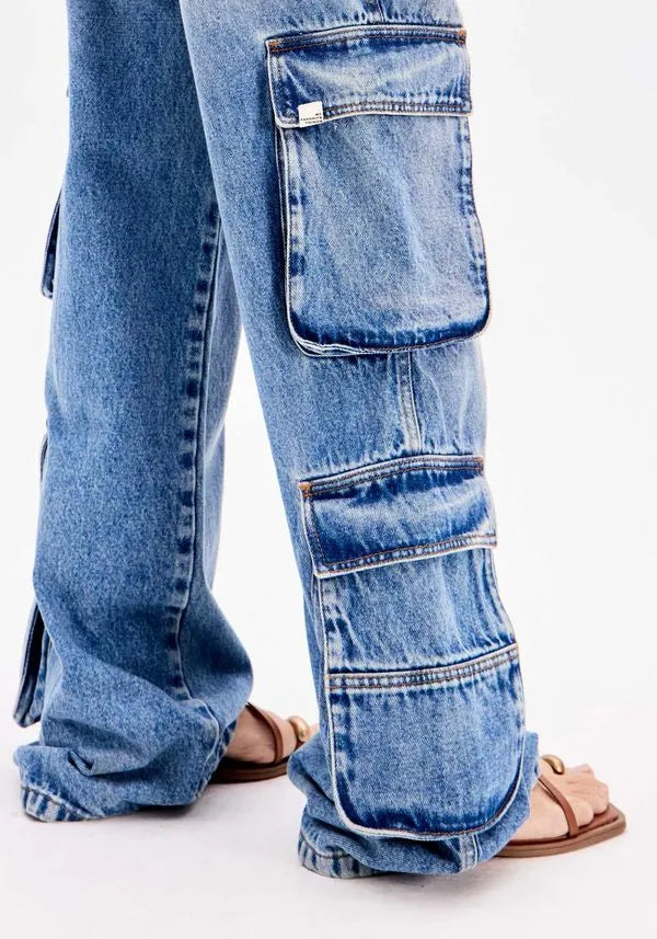 High waist full length cargo jean Baroc Boutique
