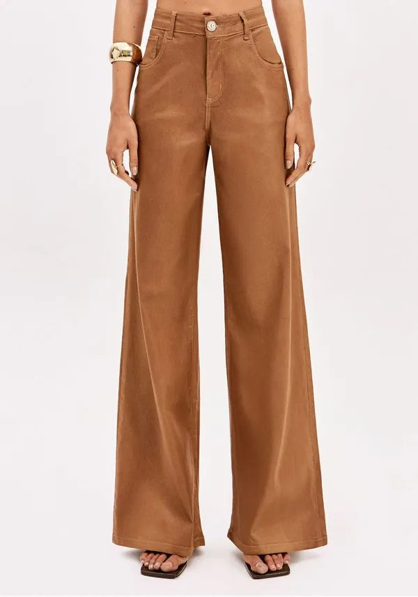 High waisted coated wide leg twill jean Baroc Boutique