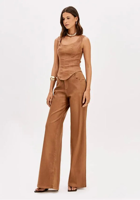 High waisted coated wide leg twill jean Baroc Boutique