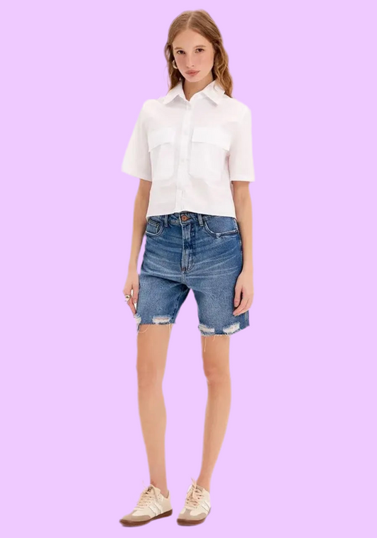 Jean Bermuda ripped on the hem Baroc Boutique