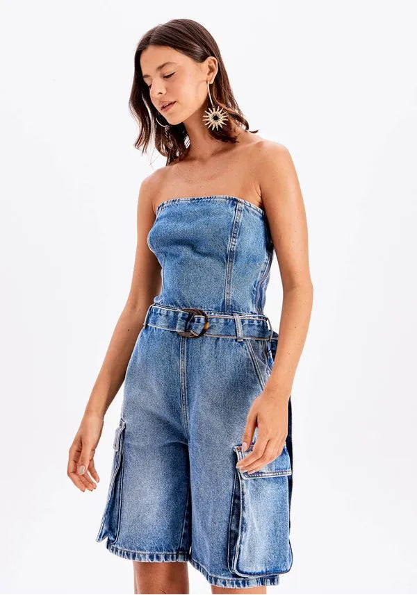 Jean strapless jumpsuit with pockets Baroc Boutique