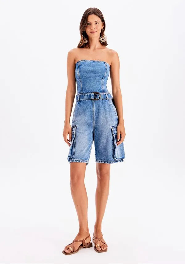 Jean strapless jumpsuit with pockets Baroc Boutique