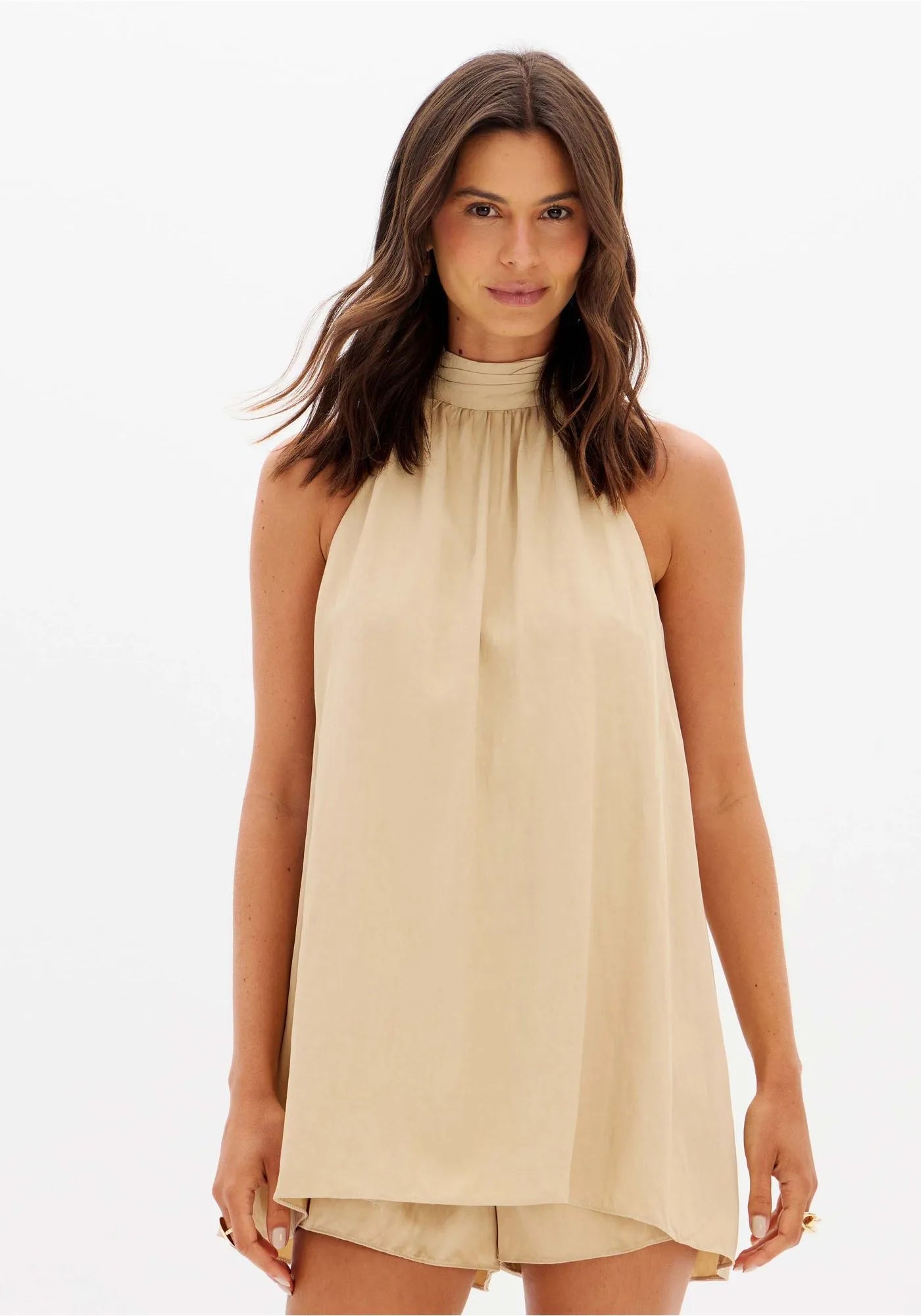 Khaki Sheer sleeveless blouse Baroc Boutique