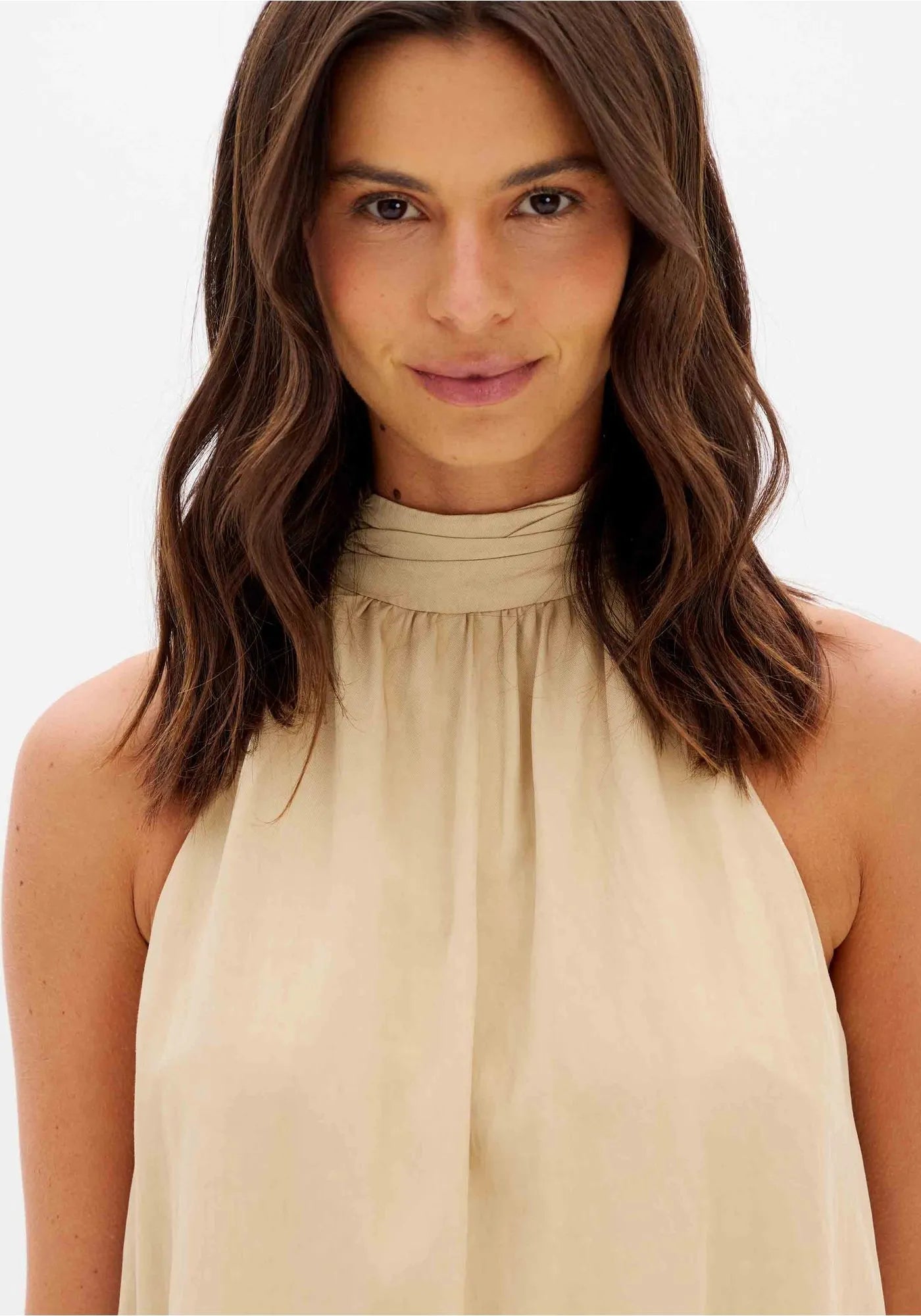 Khaki Sheer sleeveless blouse Baroc Boutique
