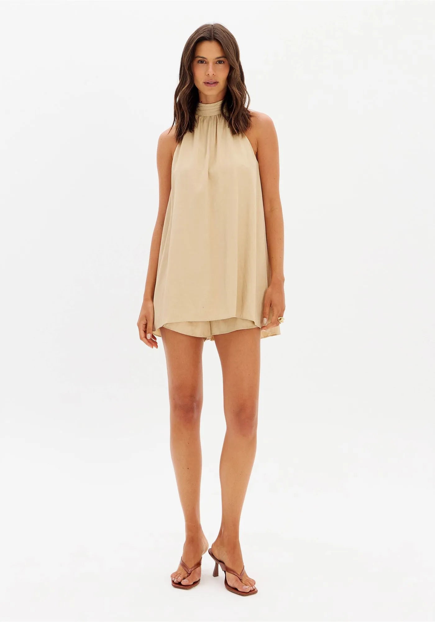 Khaki Sheer sleeveless blouse Baroc Boutique