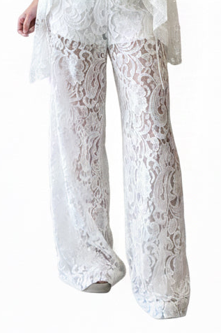 Lace asymmetric top and wide leg pants Baroc Boutique