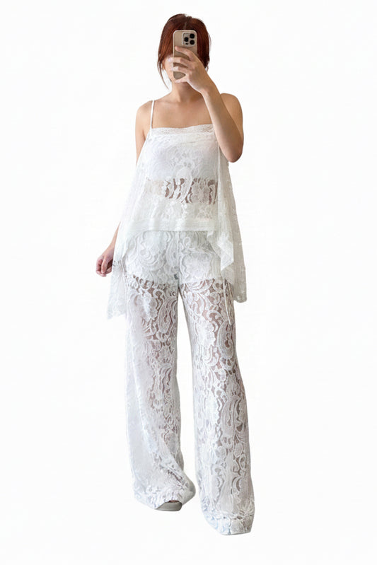 Lace asymmetric top and wide leg pants Baroc Boutique
