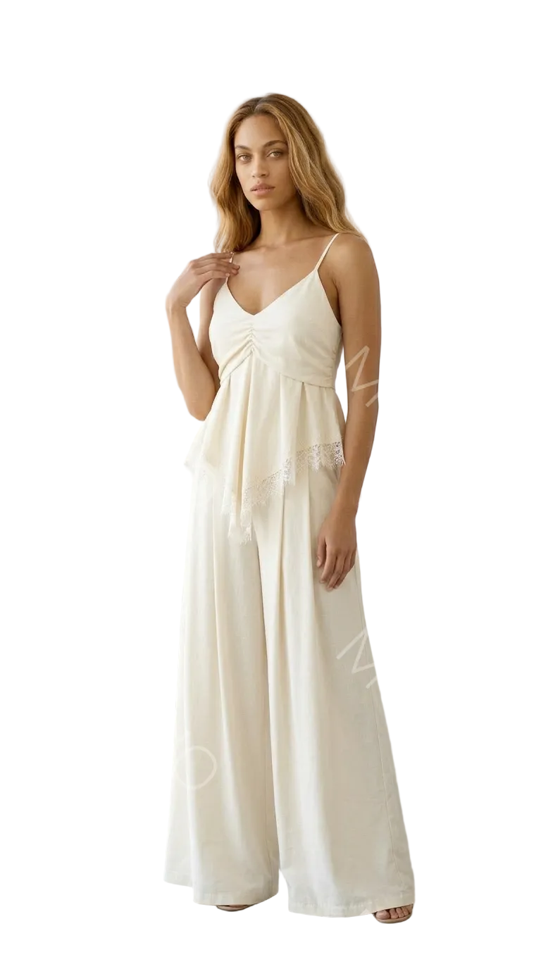 Beige top and wide leg pants Baroc Boutique Large