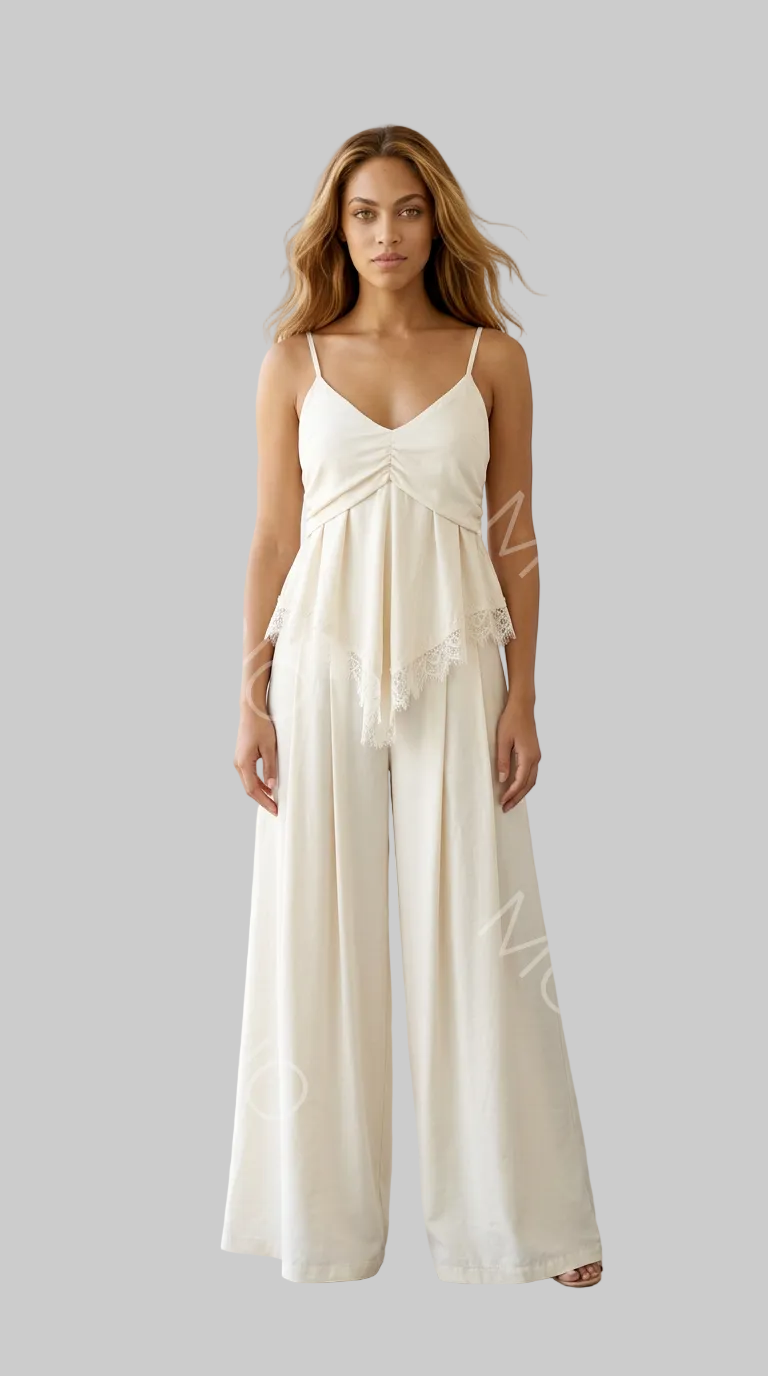 Beige top and wide leg pants Baroc Boutique Large