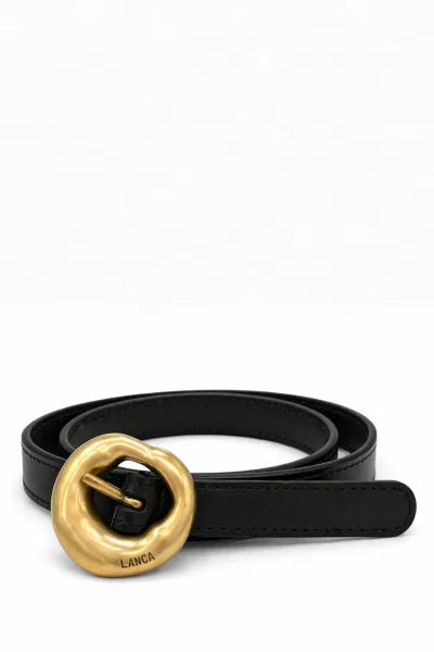 Leather thin belt with gold buckle Baroc Boutique