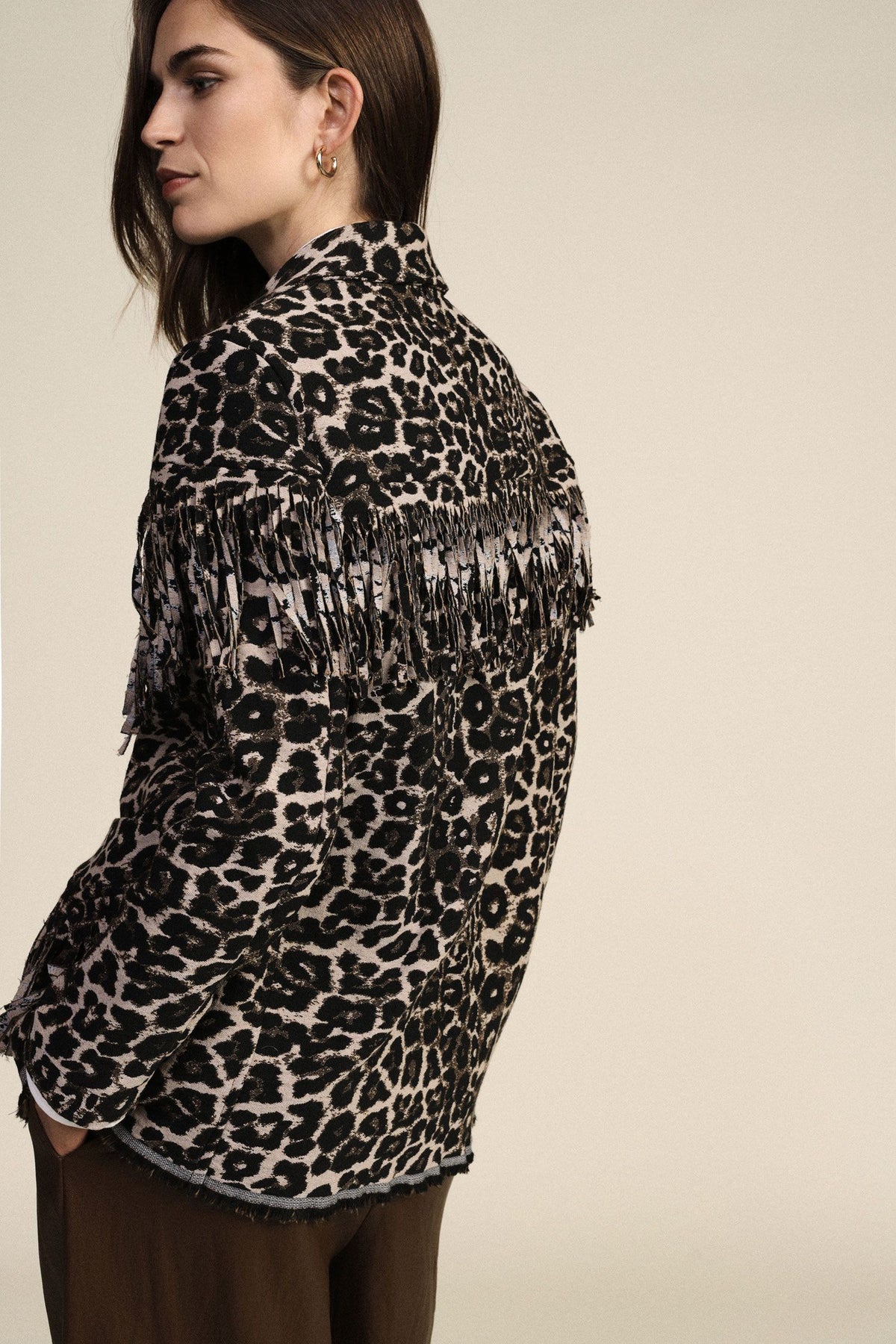Leopard print blazer with decorative fringes Baroc Boutique