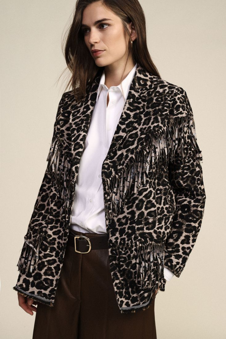 Leopard print blazer with decorative fringes Baroc Boutique