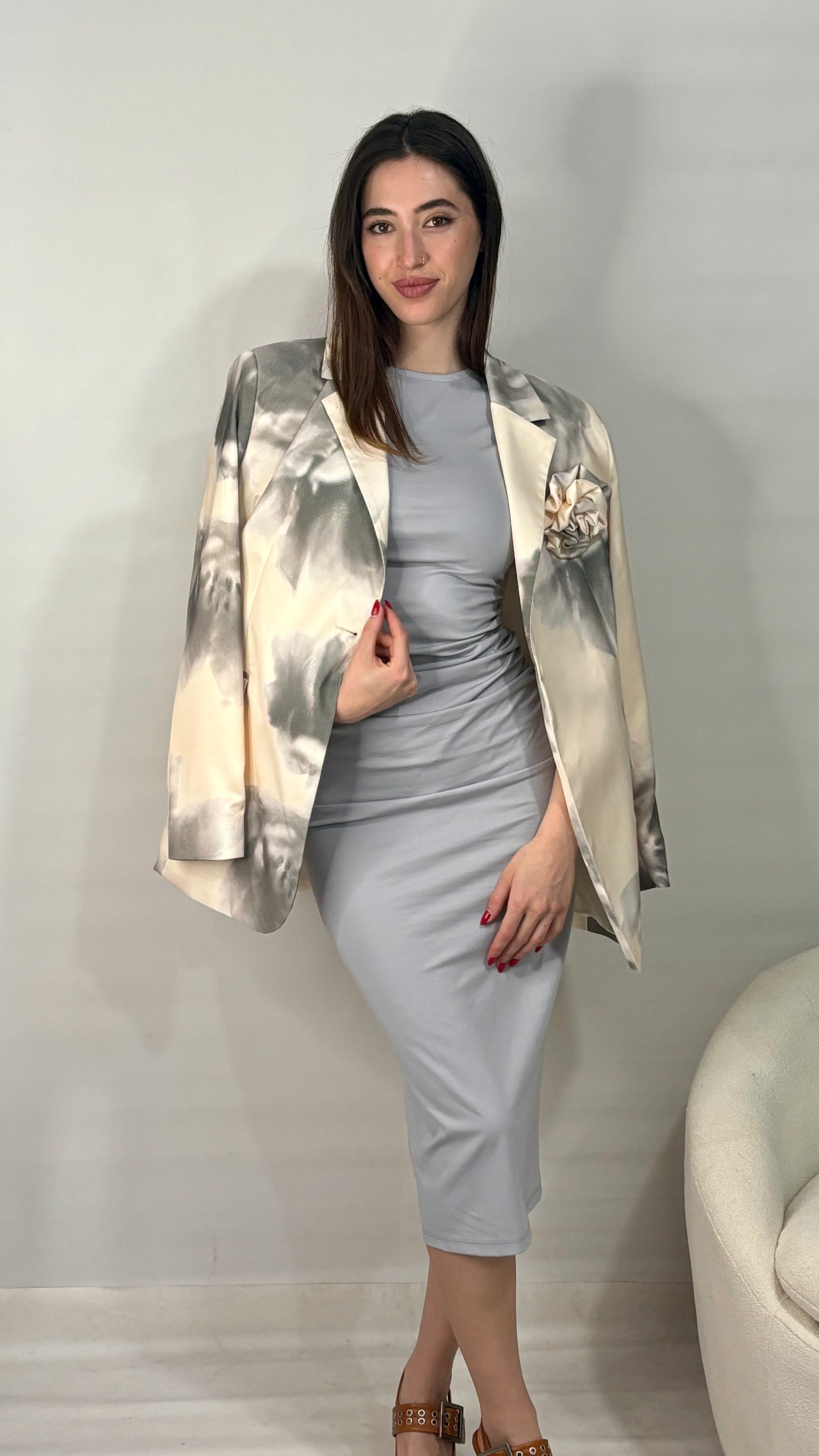 Short sleeve long dress Baroc Boutique LIGHT GREY / MEDIUM