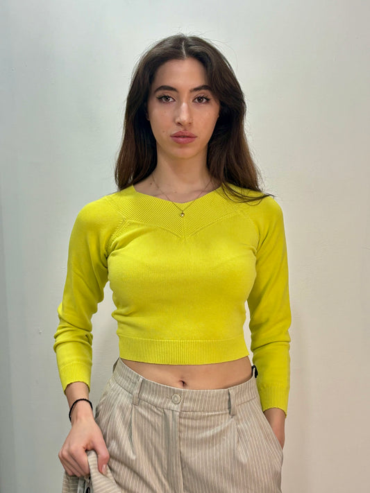 Knit longsleeve lime crop top Baroc Boutique LIME