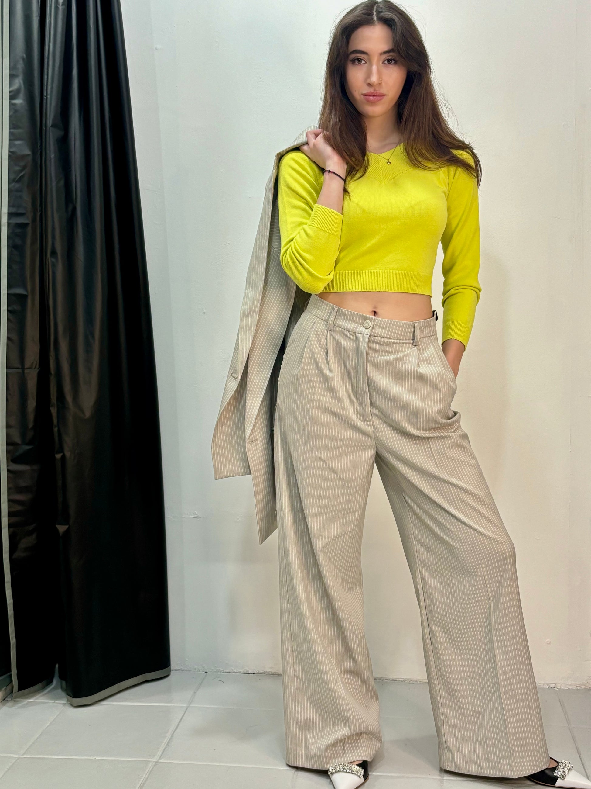 Knit longsleeve lime crop top Baroc Boutique LIME