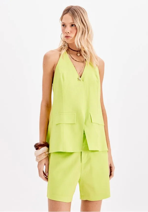Lime linen Halter neck blouse Baroc Boutique