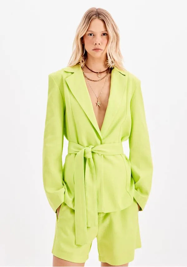 Lime linen oversized blazer with belt Baroc Boutique