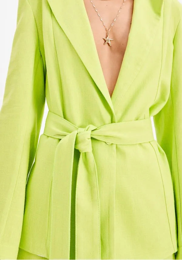 Lime linen oversized blazer with belt Baroc Boutique