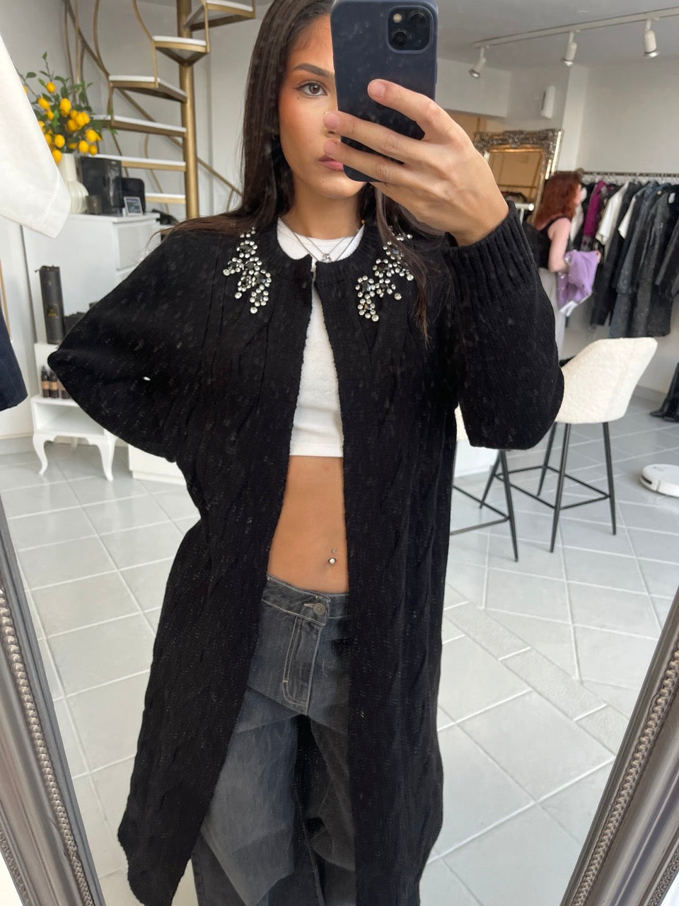 Long cardigan with rhinestones Baroc Boutique