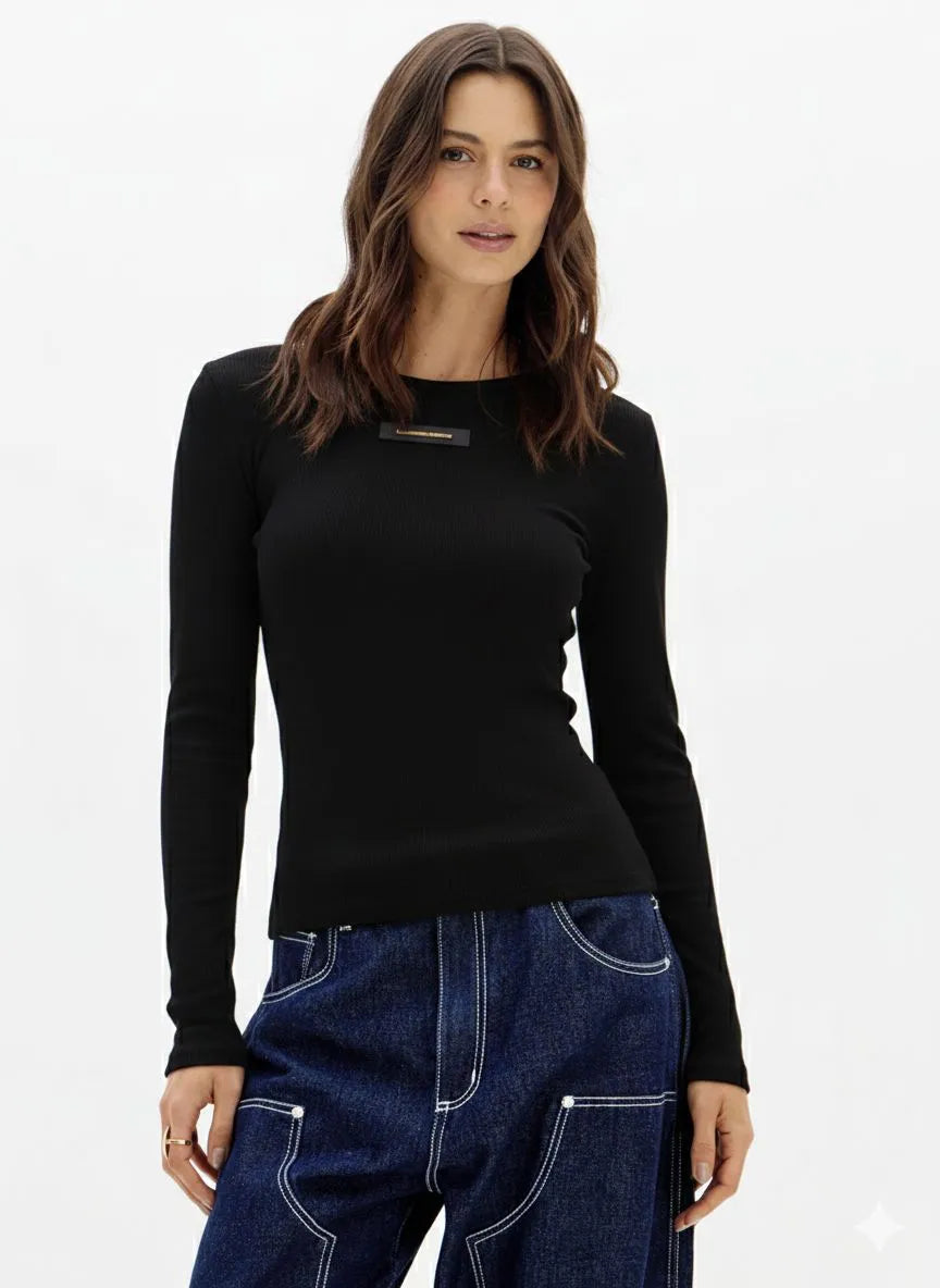 Long Sleeve Fine Ribbed Everyday Top Baroc Boutique