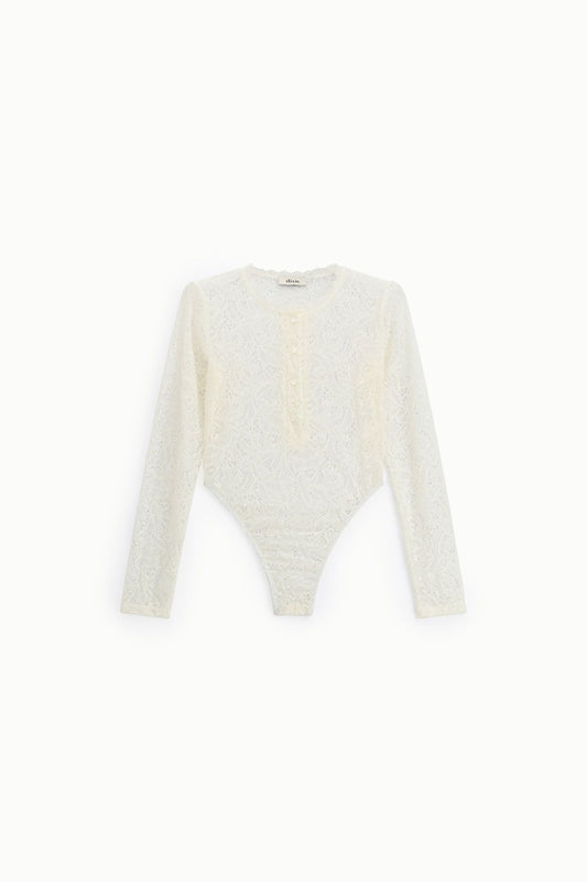 Long sleeve lace body suit with buttons Baroc Boutique