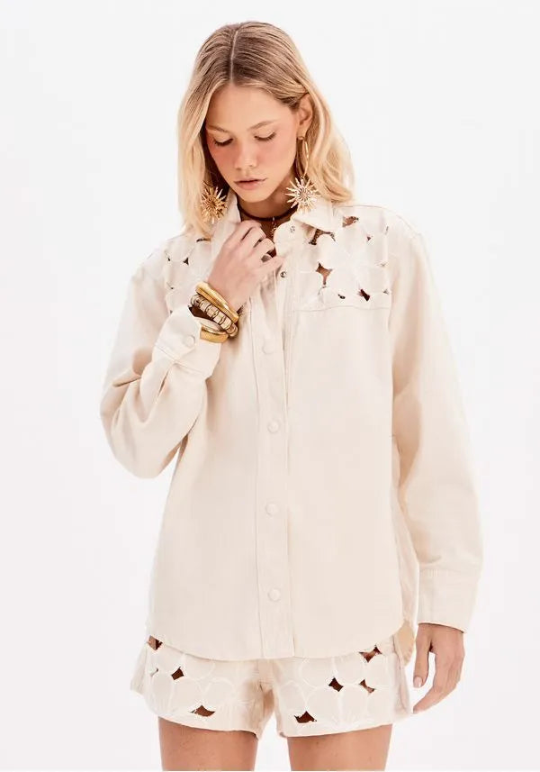 Long sleeve twill shirt with cutouts Baroc Boutique