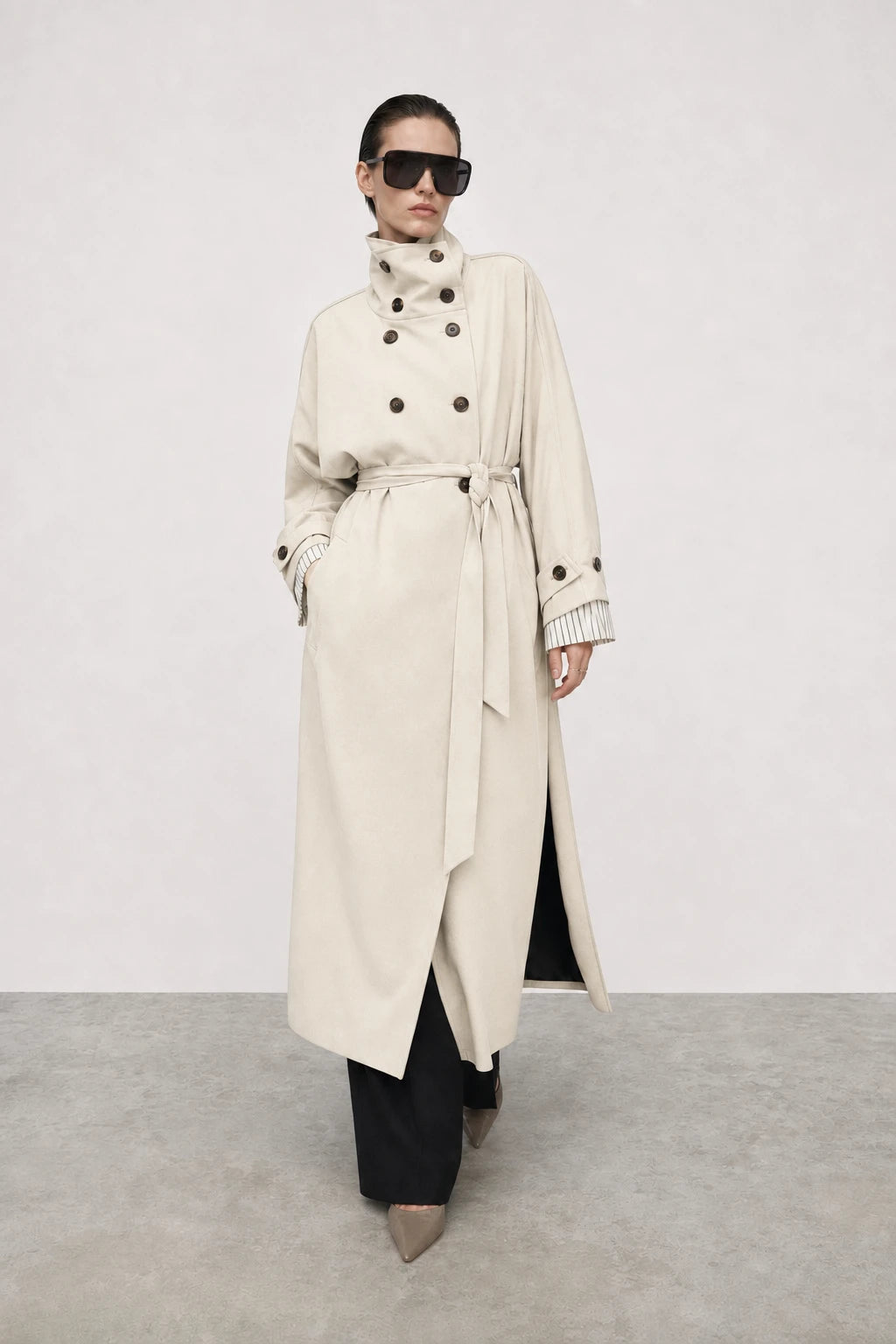 Long trench coat with striped cuffs Baroc Boutique