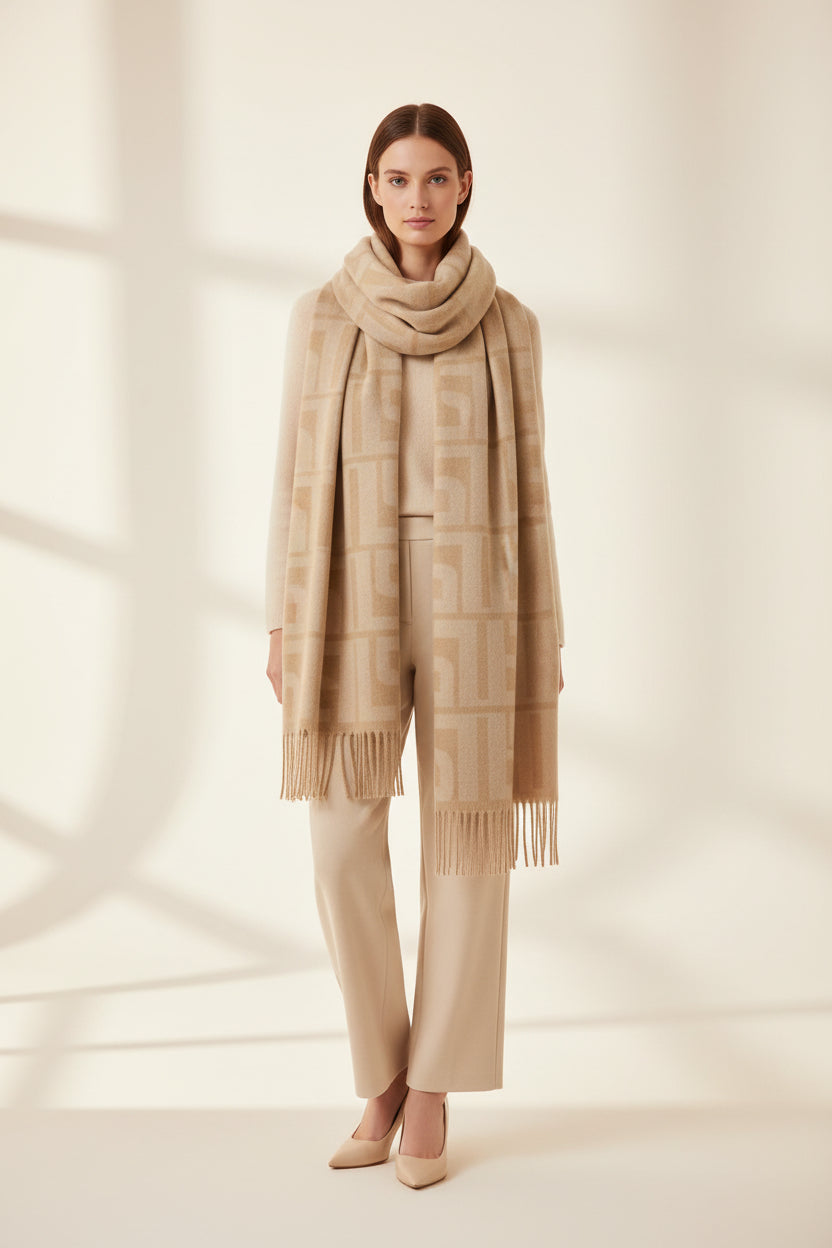 LP Monogram Winter Scarf with Fringes Baroc Boutique